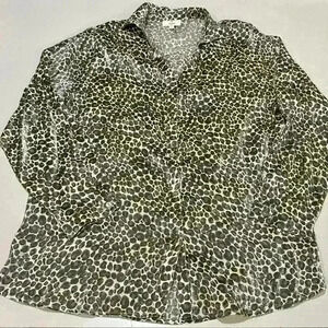 Entro Leopard Print Shimmer Long Sleeve Button Down Size XL